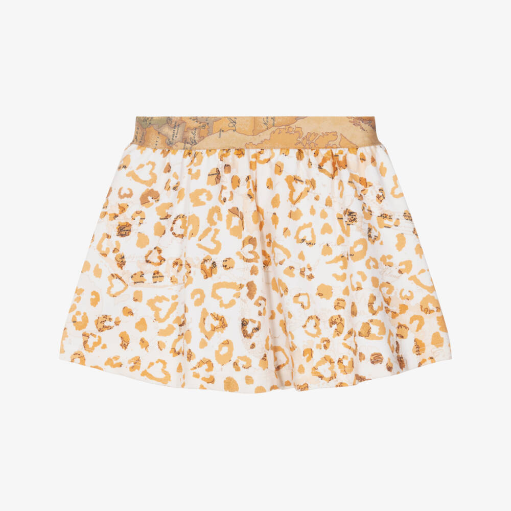 Alviero Martini-Baby Girls Beige Geo Map & Leopard Print Skirt | Childrensalon Outlet