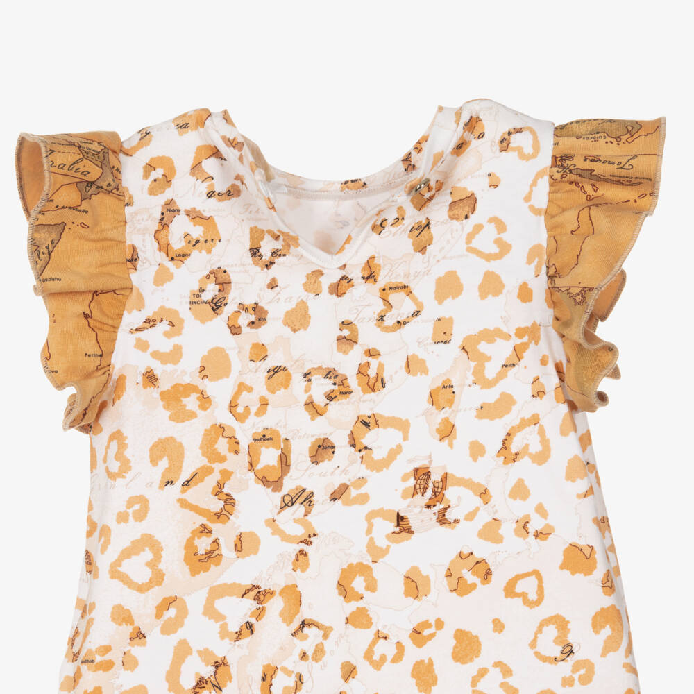 Alviero Martini-Baby Girls Beige Geo Map & Leopard Print Top | Childrensalon Outlet