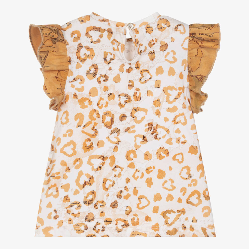 Alviero Martini-Baby Girls Beige Geo Map & Leopard Print Top | Childrensalon Outlet