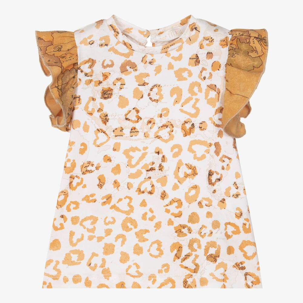 Alviero Martini-Baby Girls Beige Geo Map & Leopard Print Top | Childrensalon Outlet