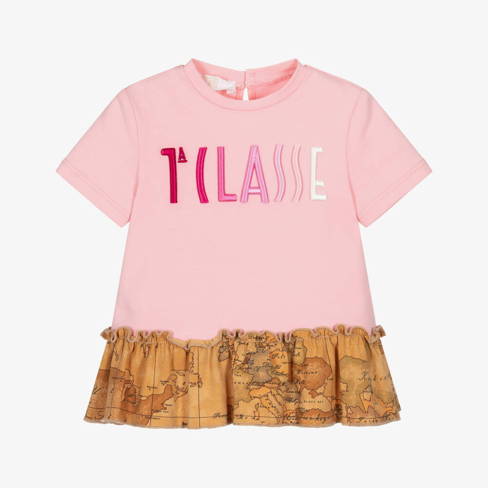 Alviero Martini-Baby Girls Pale Pink Top with Geo Trim | Childrensalon Outlet
