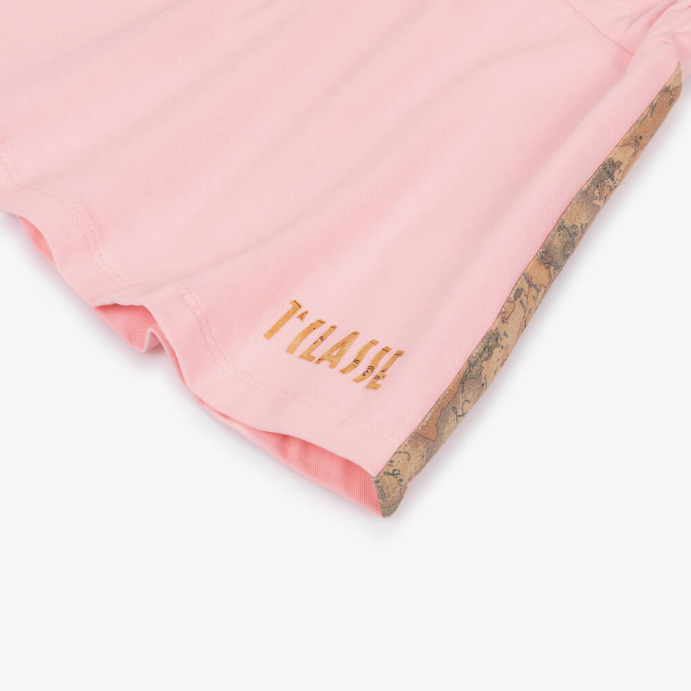 Alviero Martini-Baby Girls Pink Cotton Jersey Skirt with Geo Map Trim | Childrensalon Outlet