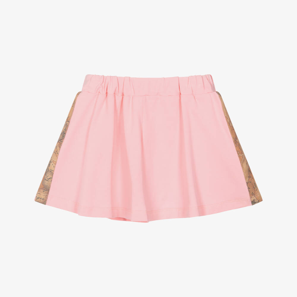 Alviero Martini-Baby Girls Pink Cotton Jersey Skirt with Geo Map Trim | Childrensalon Outlet
