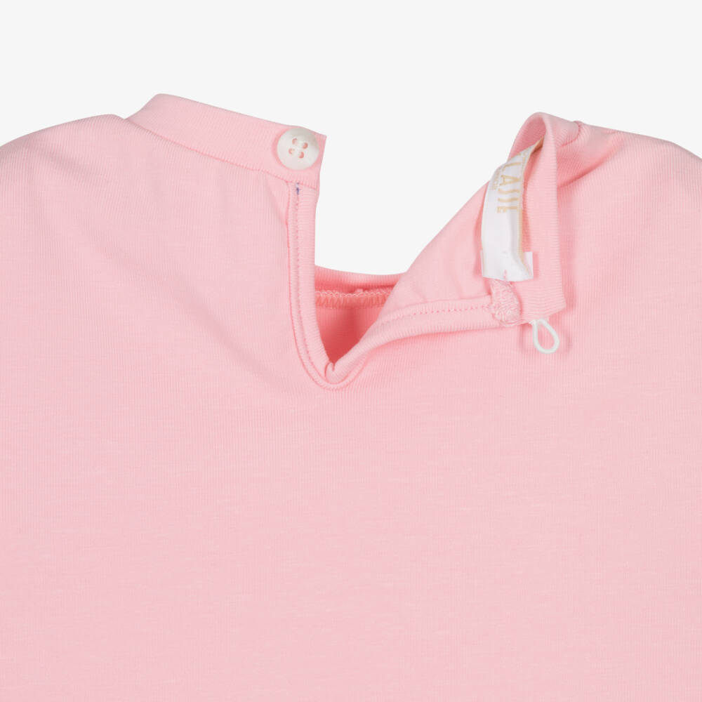 Alviero Martini-Baby Girls Pink Cotton T-Shirt with Geo Map Trim | Childrensalon Outlet