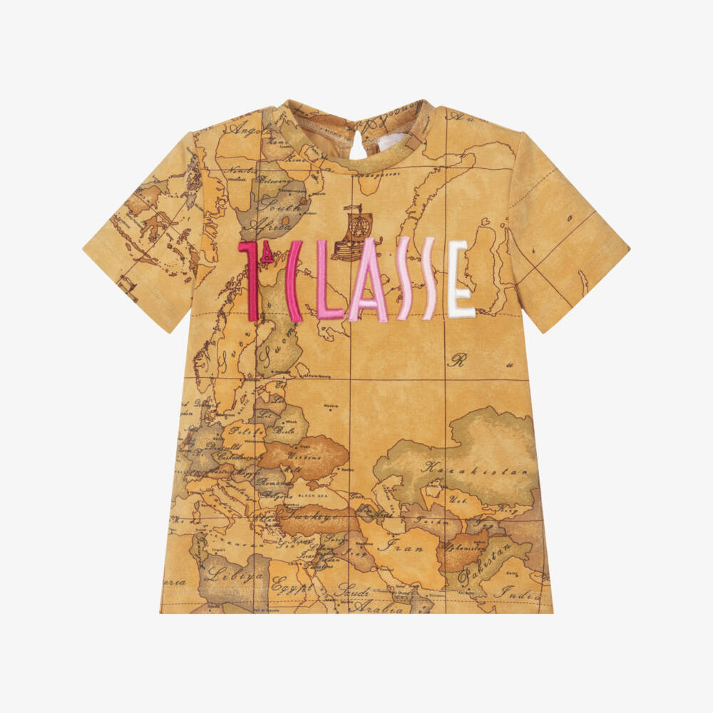 Alviero Martini-Baby Girls Tan Brown Cotton T-Shirt | Childrensalon Outlet