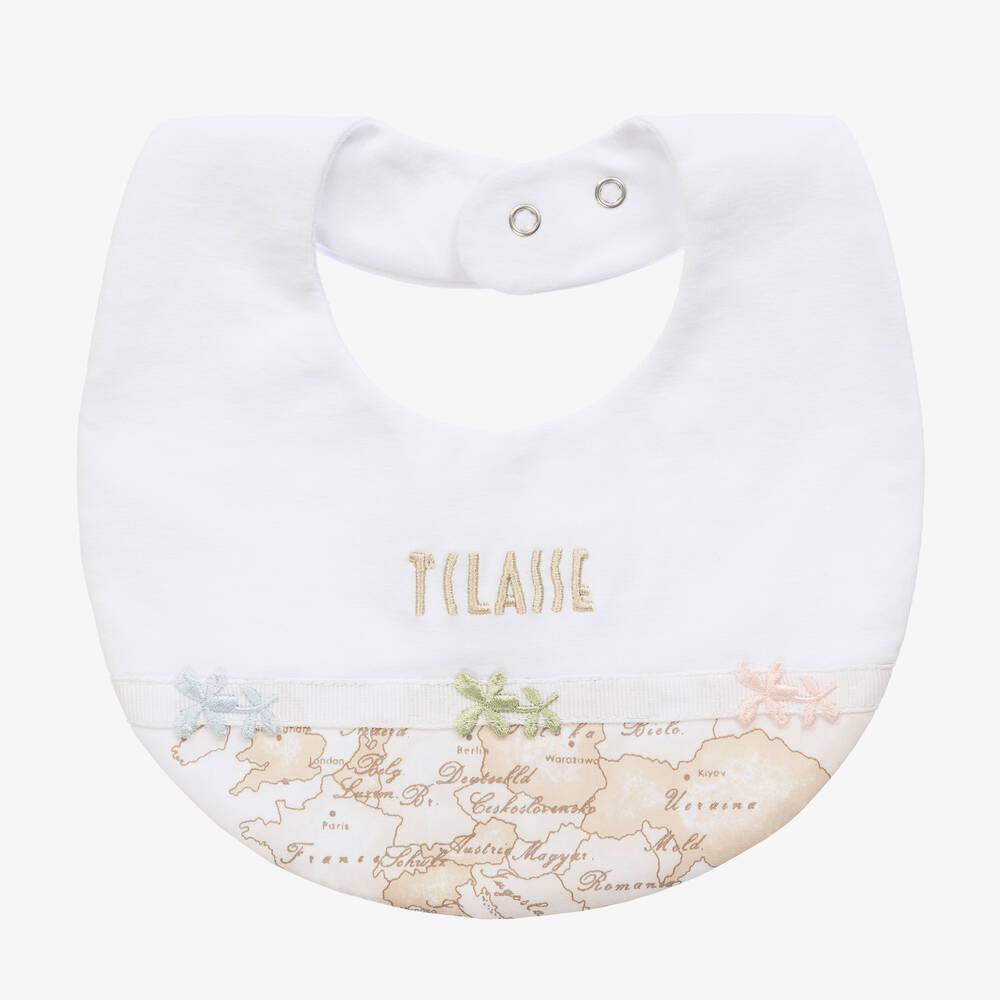 Alviero Martini - Baby Girls White & Beige Geo Map Bib | Childrensalon