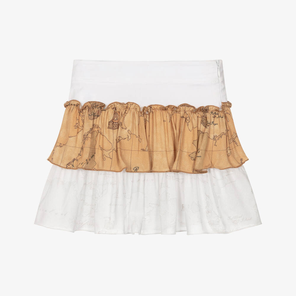 Alviero Martini-Baby Girls White & Beige Geo Map Print Skirt | Childrensalon Outlet