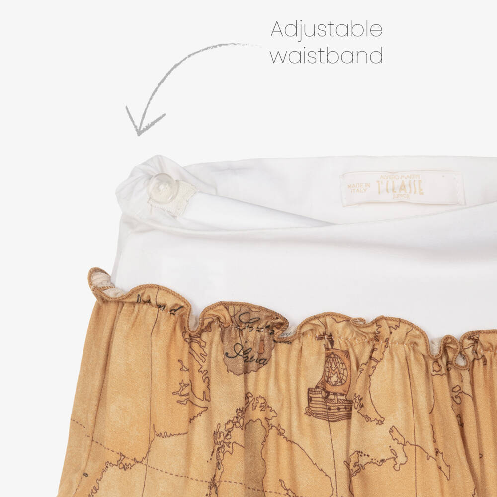 Alviero Martini-Baby Girls White & Beige Geo Map Print Skirt | Childrensalon Outlet