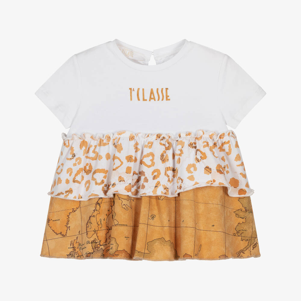 Alviero Martini-Baby Girls White & Beige Geo Print Top | Childrensalon Outlet