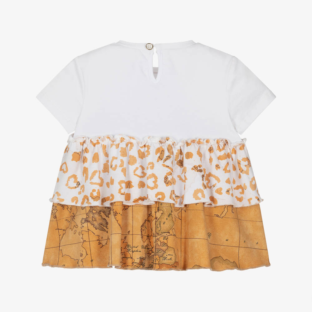 Alviero Martini-Baby Girls White & Beige Geo Print Top | Childrensalon Outlet