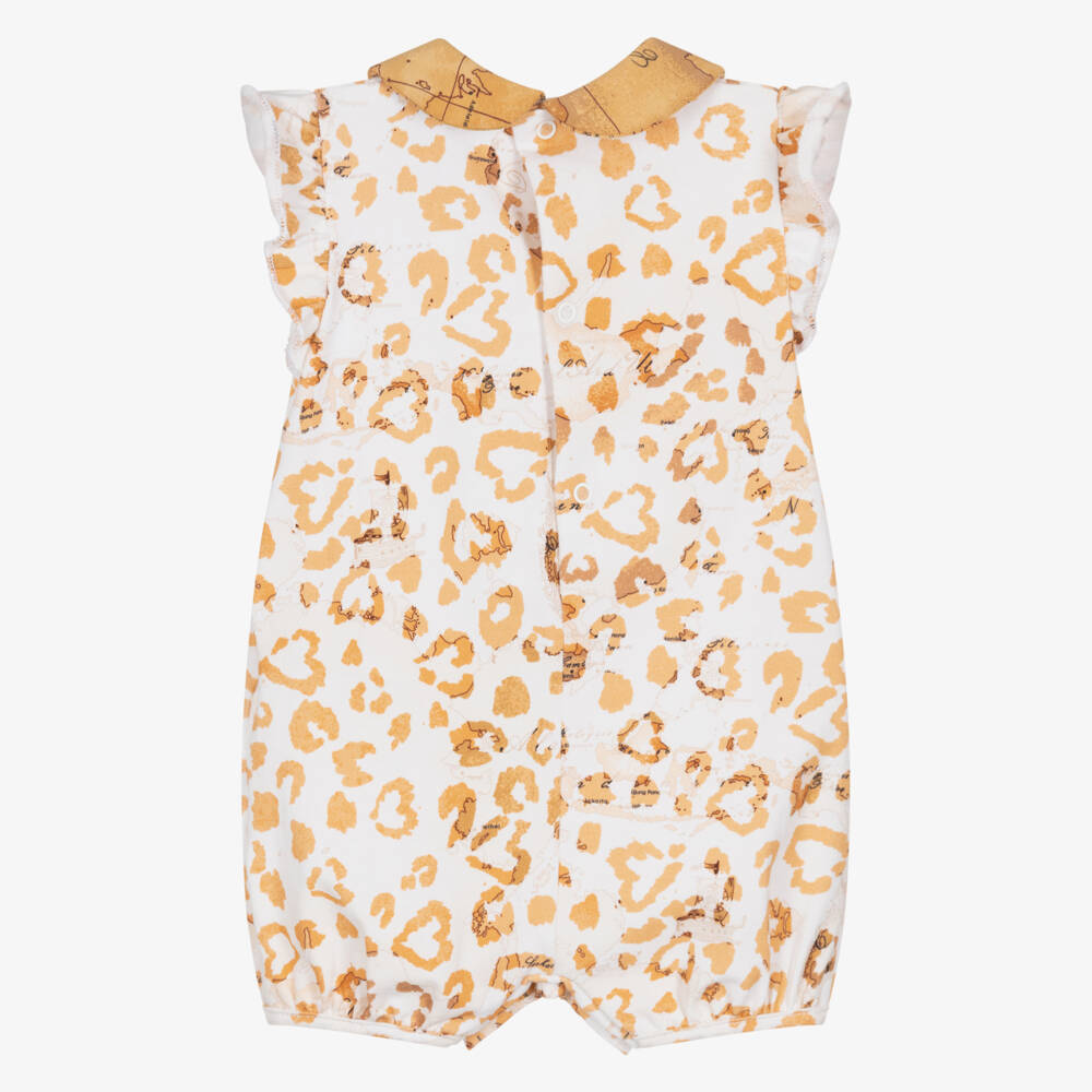 Alviero Martini-Baby Girls White & Beige Leopard Print Shortie | Childrensalon Outlet