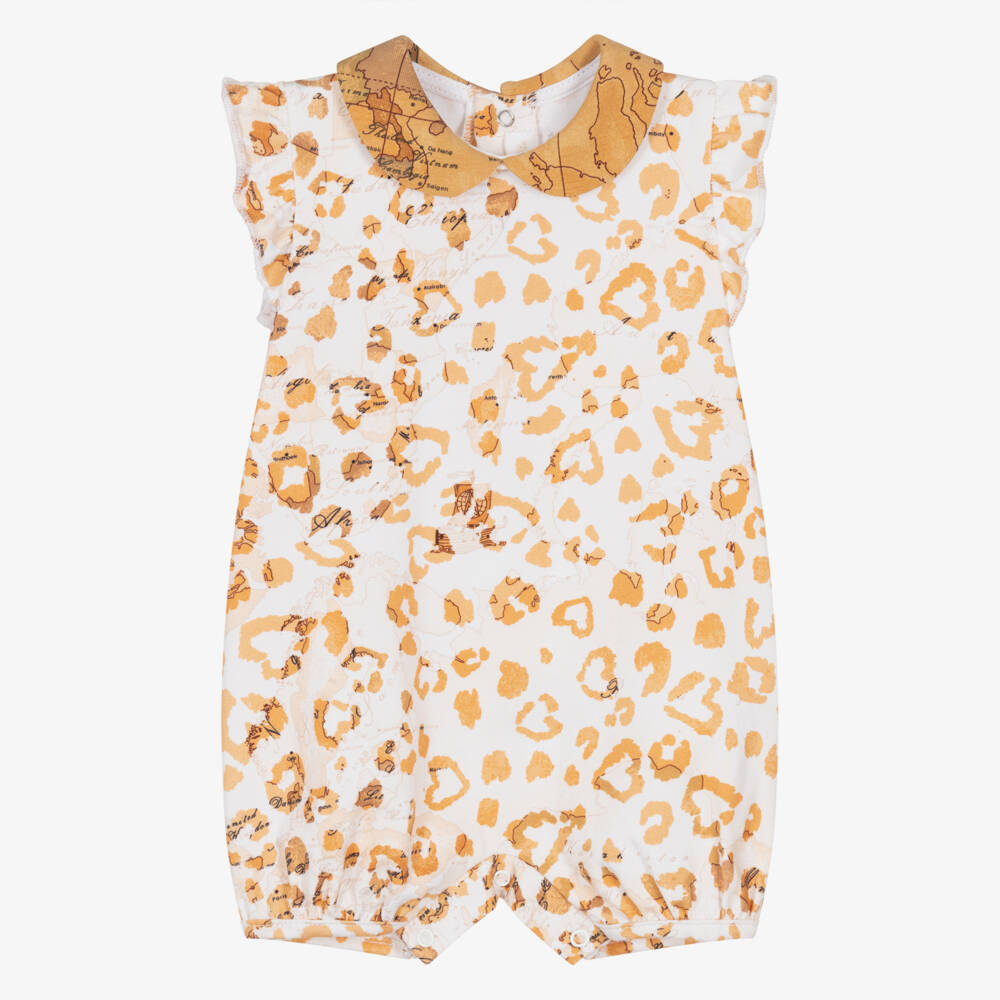 Alviero Martini-Baby Girls White & Beige Leopard Print Shortie | Childrensalon Outlet