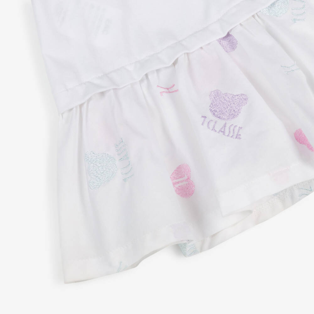 Alviero Martini-Baby Girls White Cotton Dress with Embroidered 1A Classe Teddies | Childrensalon Outlet