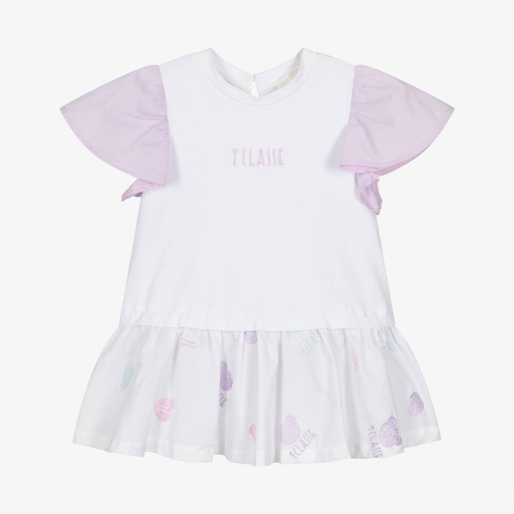 Alviero Martini-Baby Girls White Cotton Dress with Embroidered 1A Classe Teddies | Childrensalon Outlet