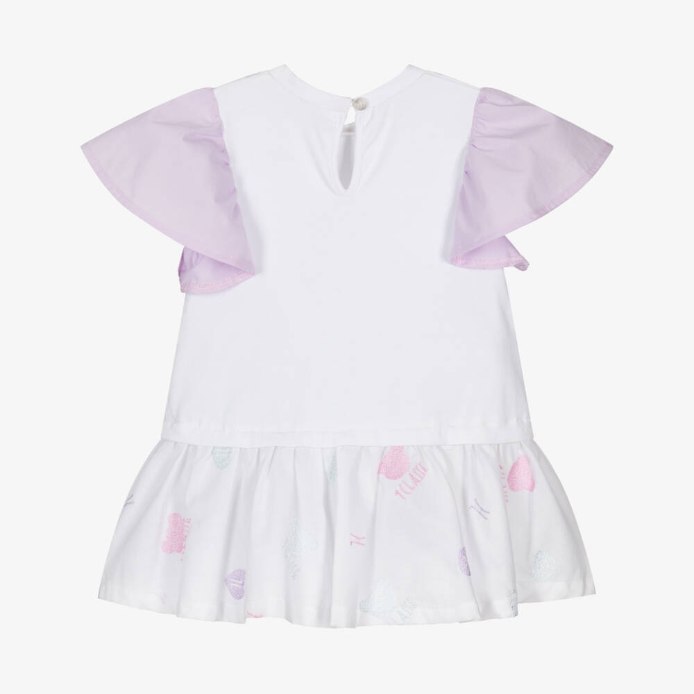 Alviero Martini-Baby Girls White Cotton Dress with Embroidered 1A Classe Teddies | Childrensalon Outlet