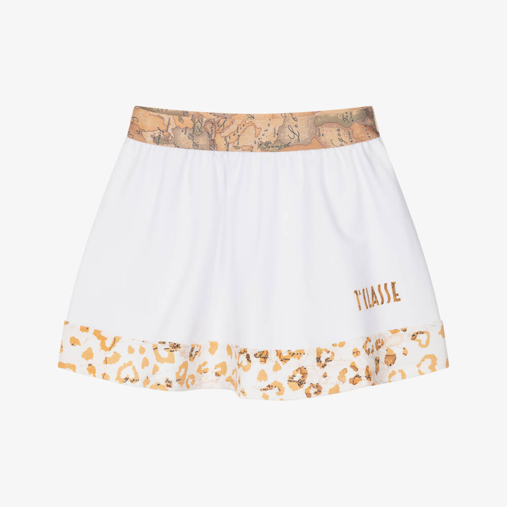 Alviero Martini-Baby Girls White Cotton Skirt with Geo Trim | Childrensalon Outlet