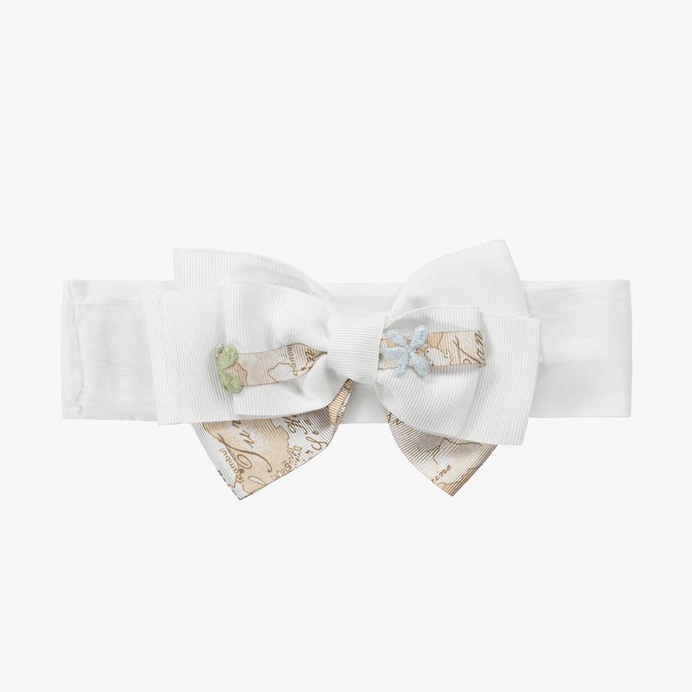 Alviero Martini - Baby Girls White & Geo Map Bow Headband | Childrensalon