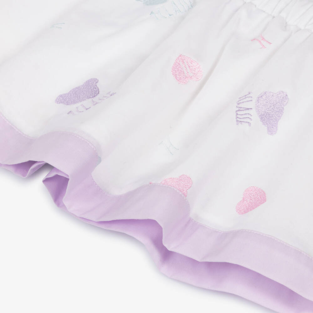 Alviero Martini-Baby Girls White & Lilac Purple Cotton Skirt | Childrensalon Outlet