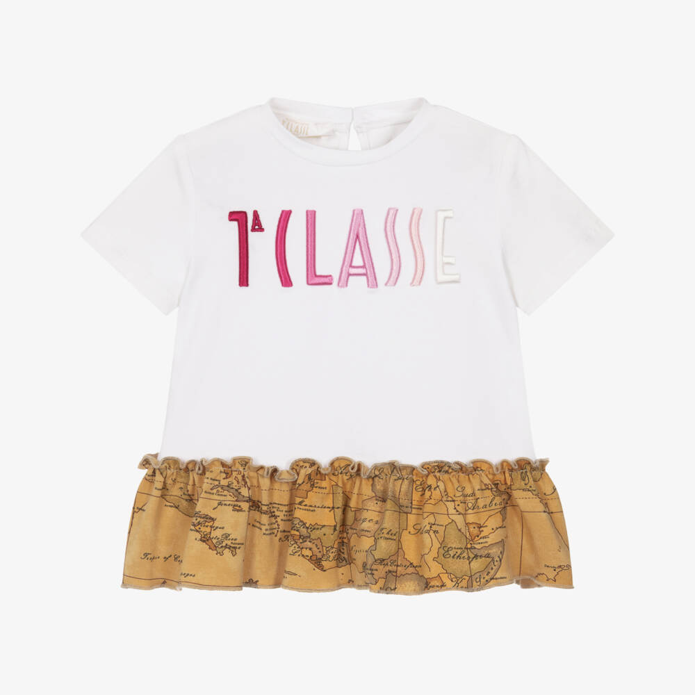 Alviero Martini-Baby Girls White T-Shirt with Geo Trim | Childrensalon Outlet