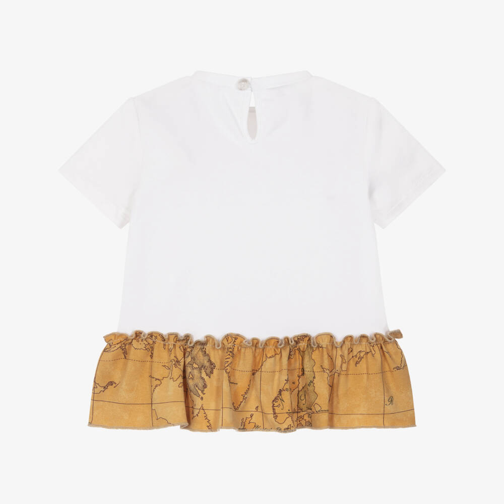 Alviero Martini-Baby Girls White T-Shirt with Geo Trim | Childrensalon Outlet
