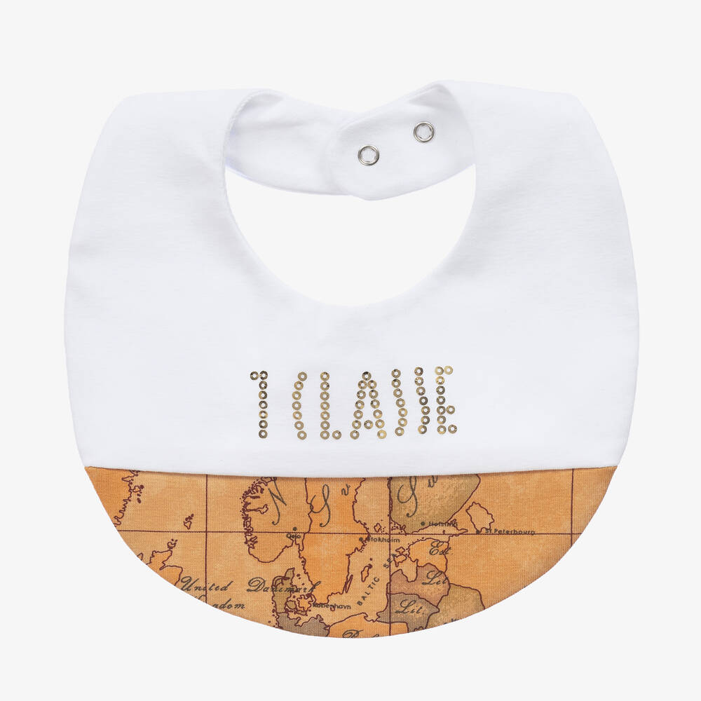 Alviero Martini - Baby White & Beige Geo Map Bib | Childrensalon