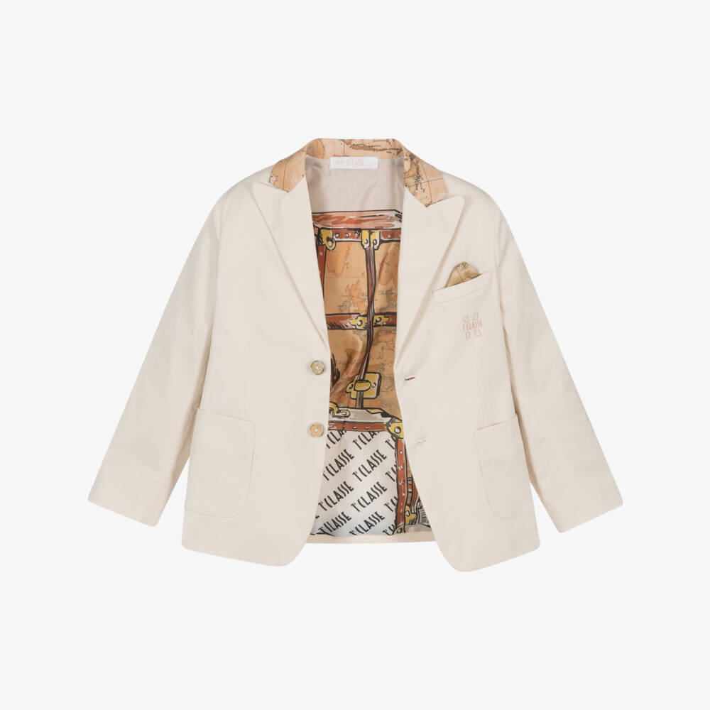 Alviero Martini-Beige Boys Cotton Blazer with Geo Accent | Childrensalon Outlet