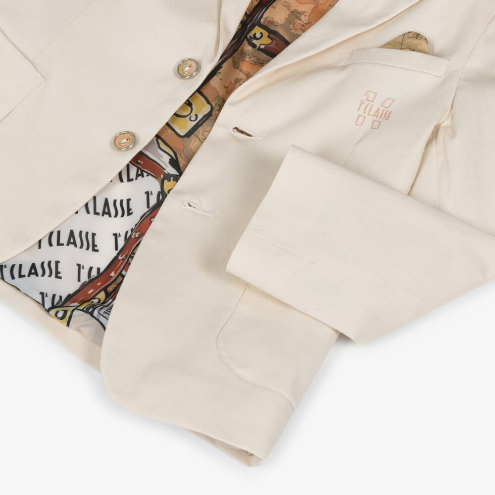 Alviero Martini-Beige Boys Cotton Blazer with Geo Accent | Childrensalon Outlet