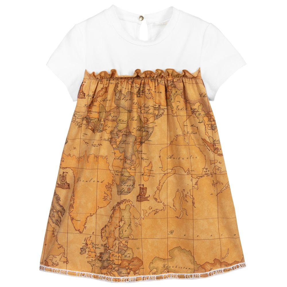 Alviero Martini - Бежевое платье из джерси с картой мира | Childrensalon