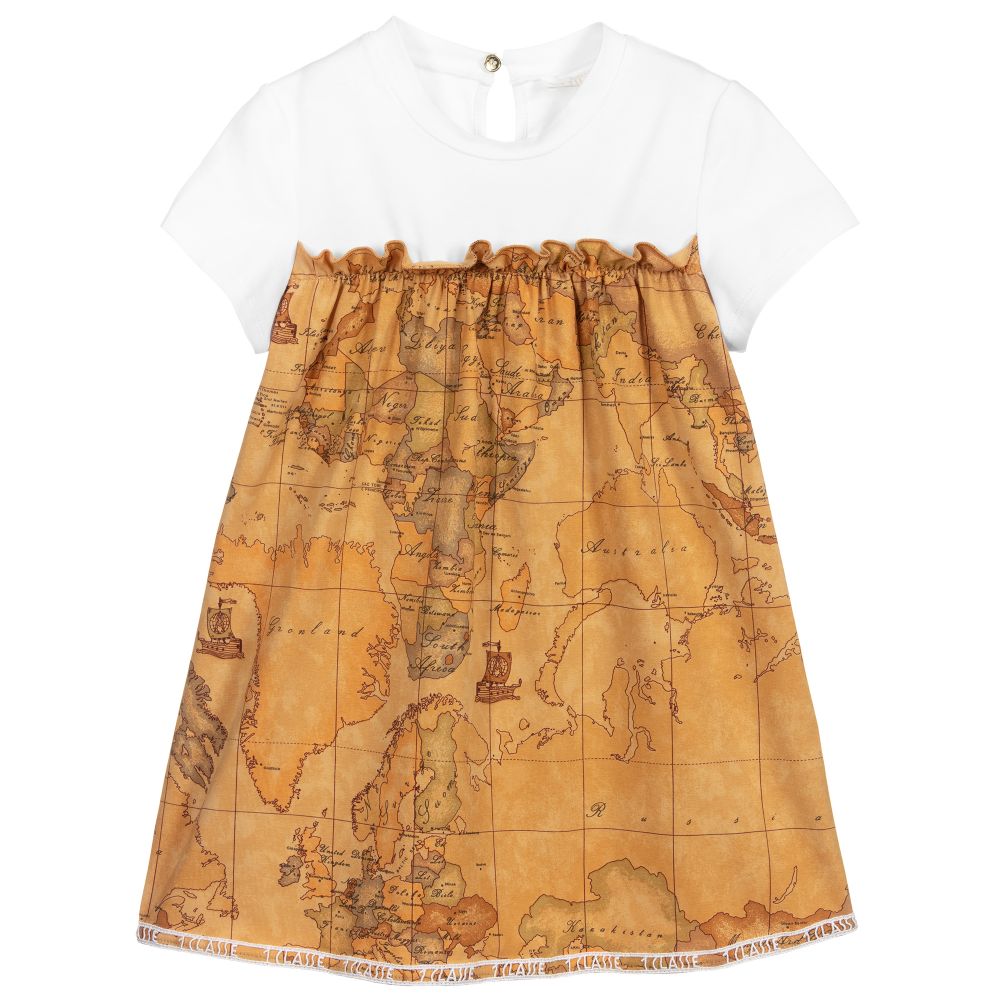 Alviero Martini Beige Geo Map Jersey Dress Childrensalon Outlet