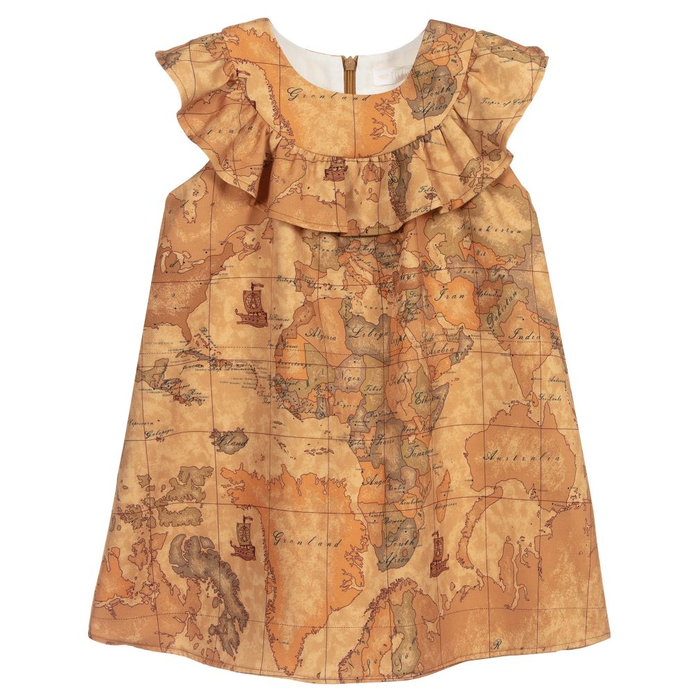 Alviero Martini - Beiges Kleid mit Geo-Karten-Print  | Childrensalon