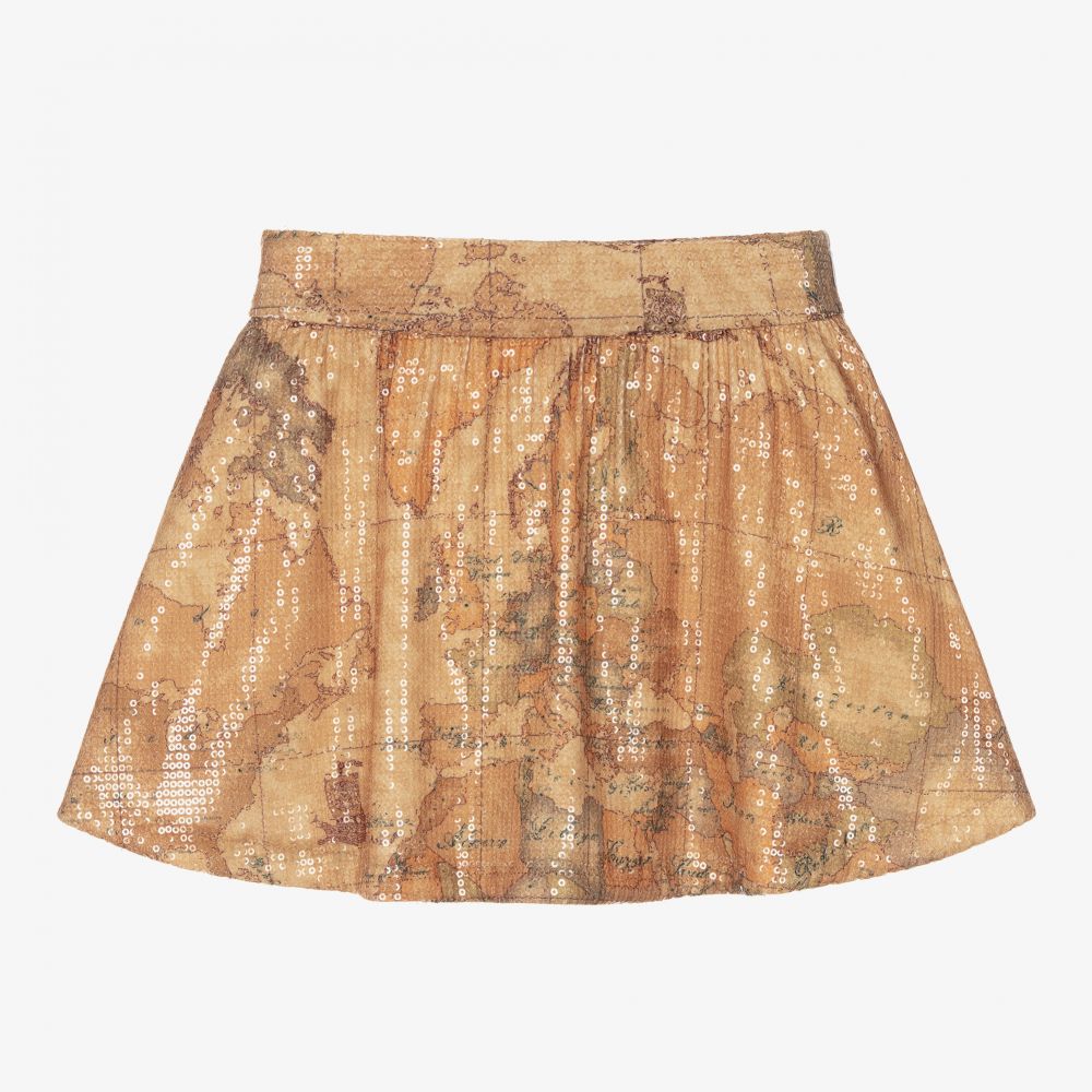 Alviero Martini - Beige Geo Map Sequin Skirt  | Childrensalon