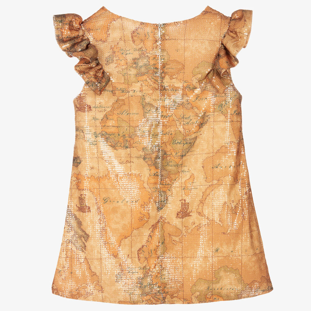 Alviero Martini Beige Sequined Geo Map Dress Childrensalon Outlet