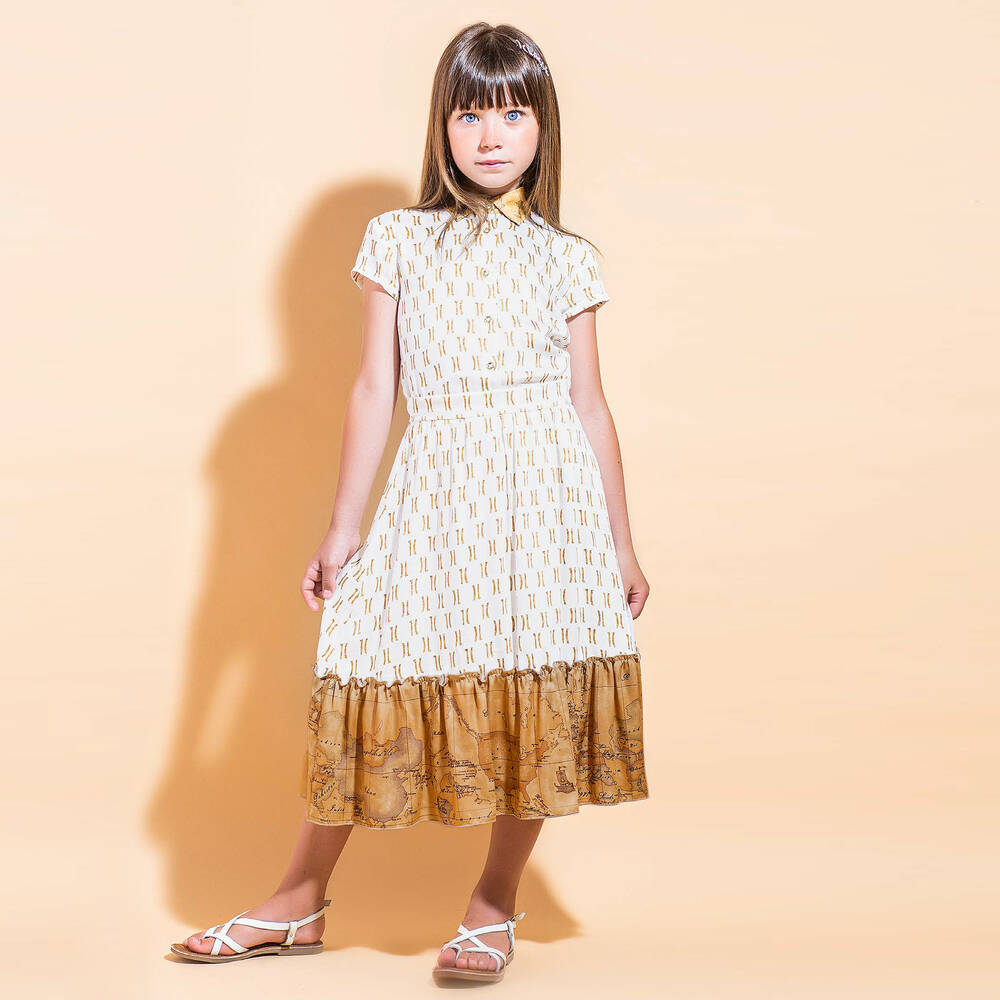 Alviero Martini-Beige Viscose Geo Map Skirt | Childrensalon Outlet