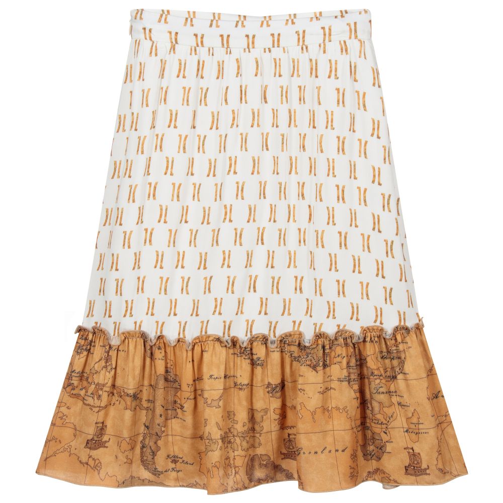 Alviero Martini-Beige Viscose Geo Map Skirt | Childrensalon Outlet