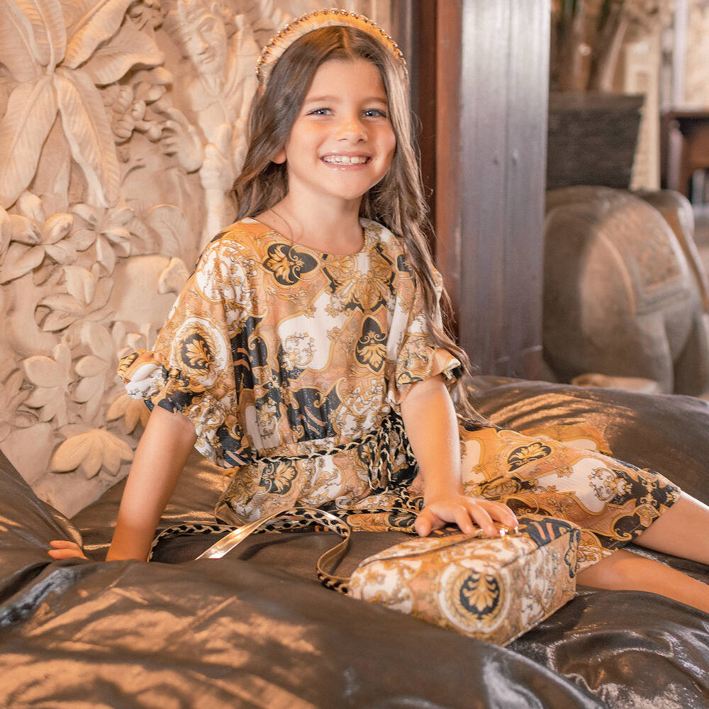 Alviero Martini-Black & Beige Tile Print Shoulder Bag (23cm) | Childrensalon Outlet