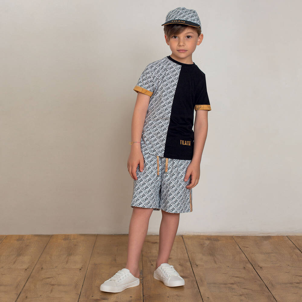 Alviero Martini-تيشيرت قطن جيرسي لون كحلي وبيج للأولاد | Childrensalon Outlet