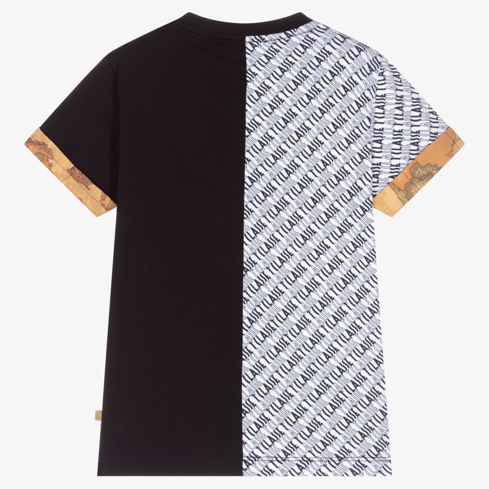 Alviero Martini-تيشيرت قطن جيرسي لون كحلي وبيج للأولاد | Childrensalon Outlet