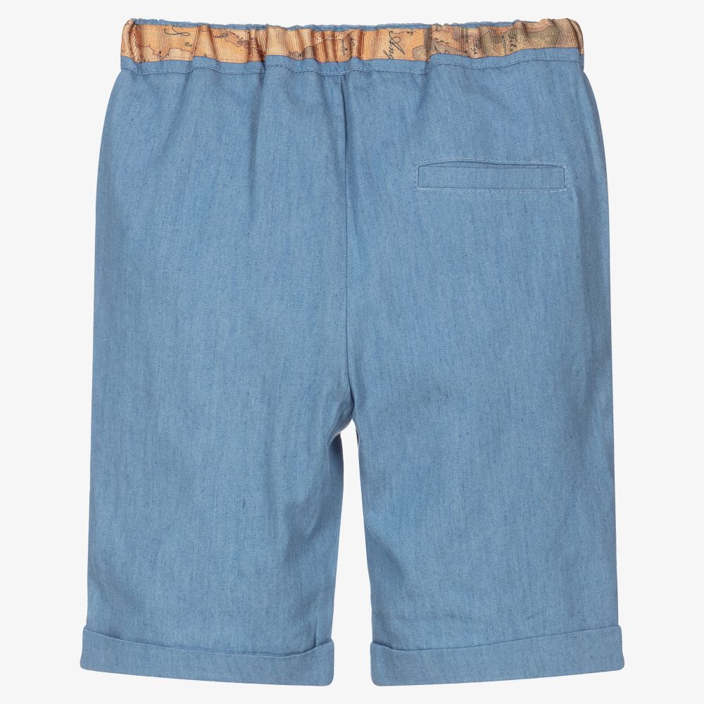 Alviero Martini-Blue Chambray Geo Map Shorts | Childrensalon Outlet
