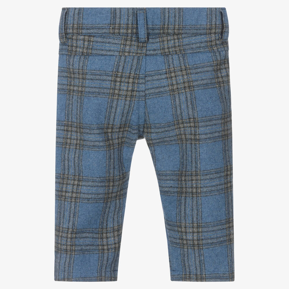 الفيرو مارتيني-Blue Check Wool Blend Trousers | Childrensalon Outlet