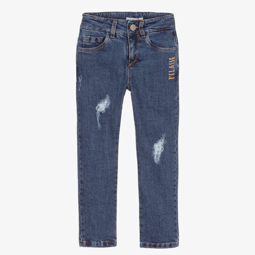 Alviero Martini - Blue Distressed Logo Jeans | Childrensalon