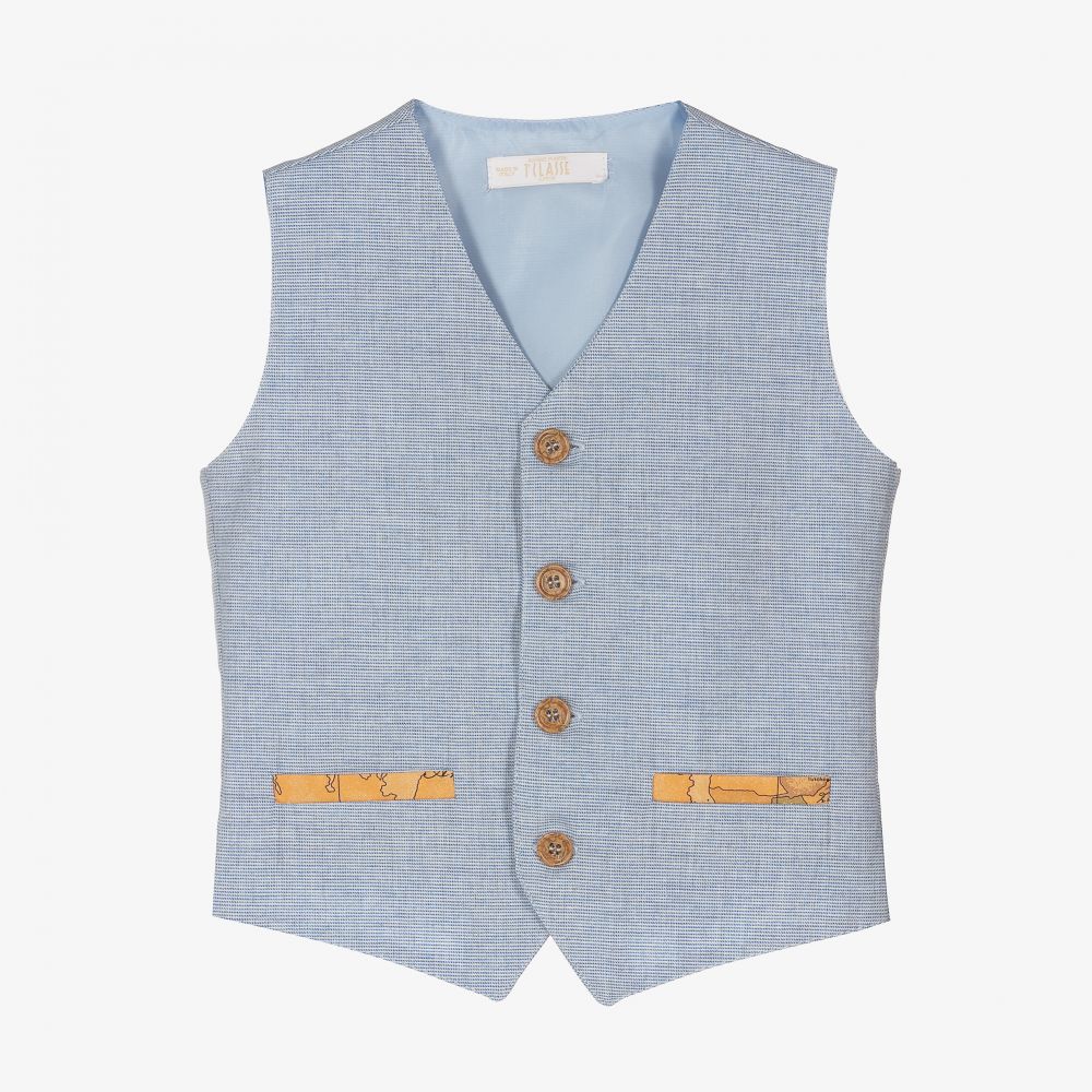 Alviero Martini-Blue Geo Map Baby Waistcoat | Childrensalon Outlet