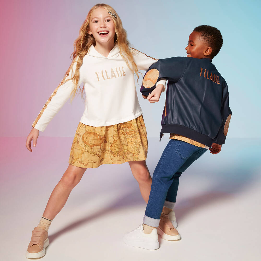 Alviero Martini-Blue Geo Map Bomber Jacket | Childrensalon Outlet