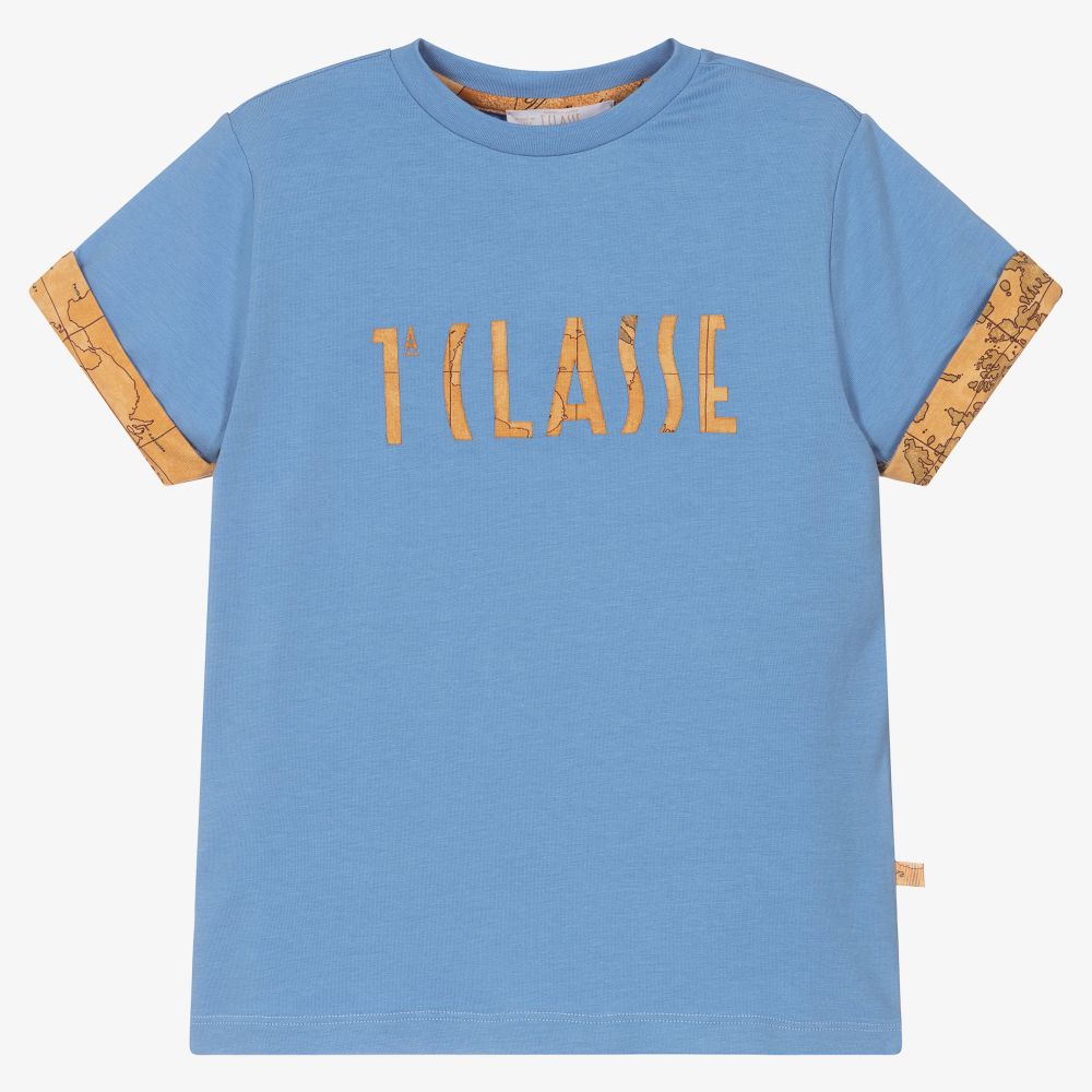 Alviero Martini-Blue Geo Map Logo T-Shirt | Childrensalon Outlet