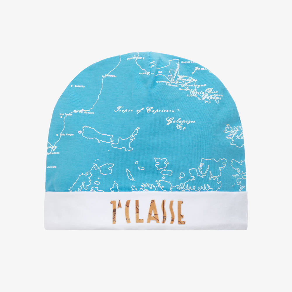 Alviero Martini-Blue Geo Map Print Baby Hat | Childrensalon Outlet