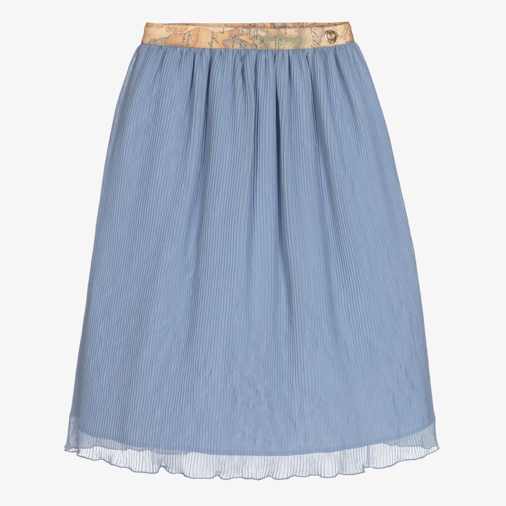 Alviero Martini - Blue Pleated Geo Map Skirt  | Childrensalon