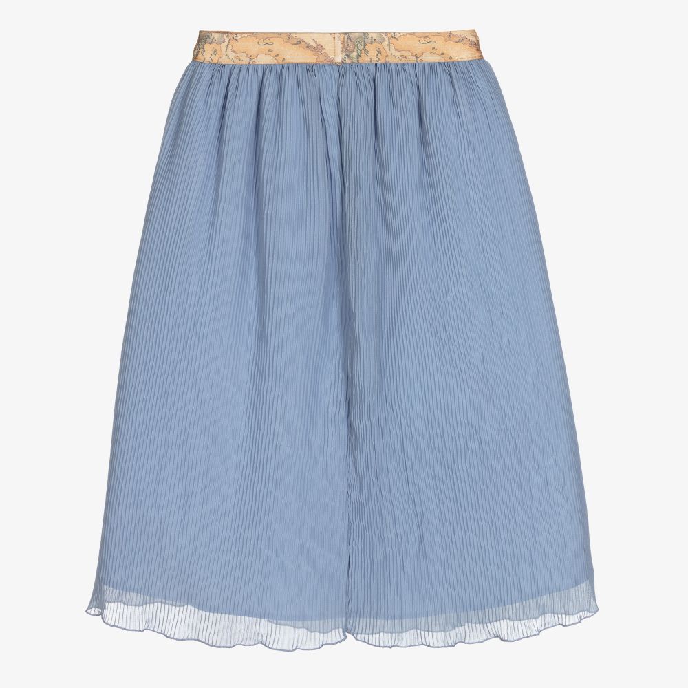 Alviero Martini-Blue Pleated Geo Map Skirt  | Childrensalon Outlet