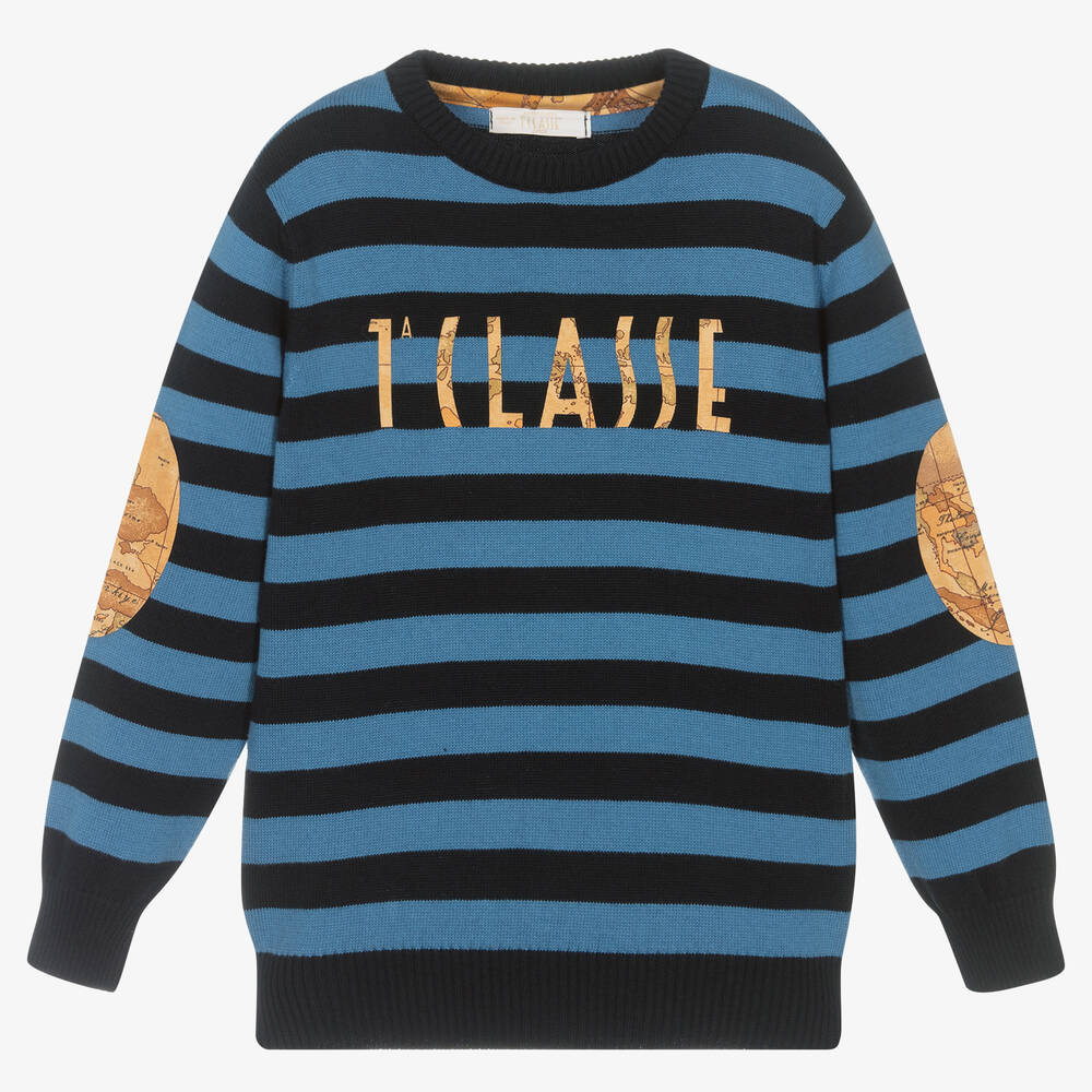 Alviero Martini - Blue Stripe Geo Map Sweater | Childrensalon