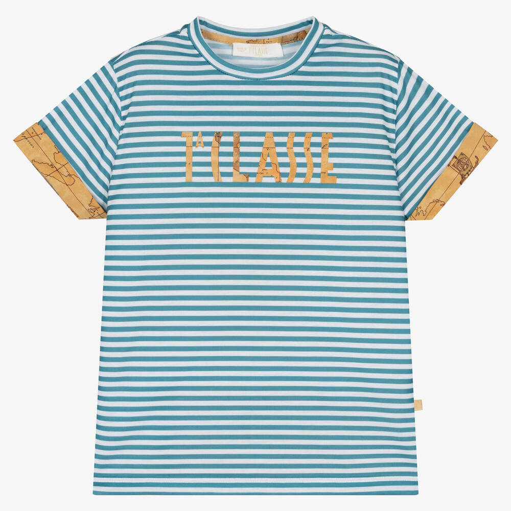 Alviero Martini-Blue Stripe Geo Map T-Shirt | Childrensalon Outlet