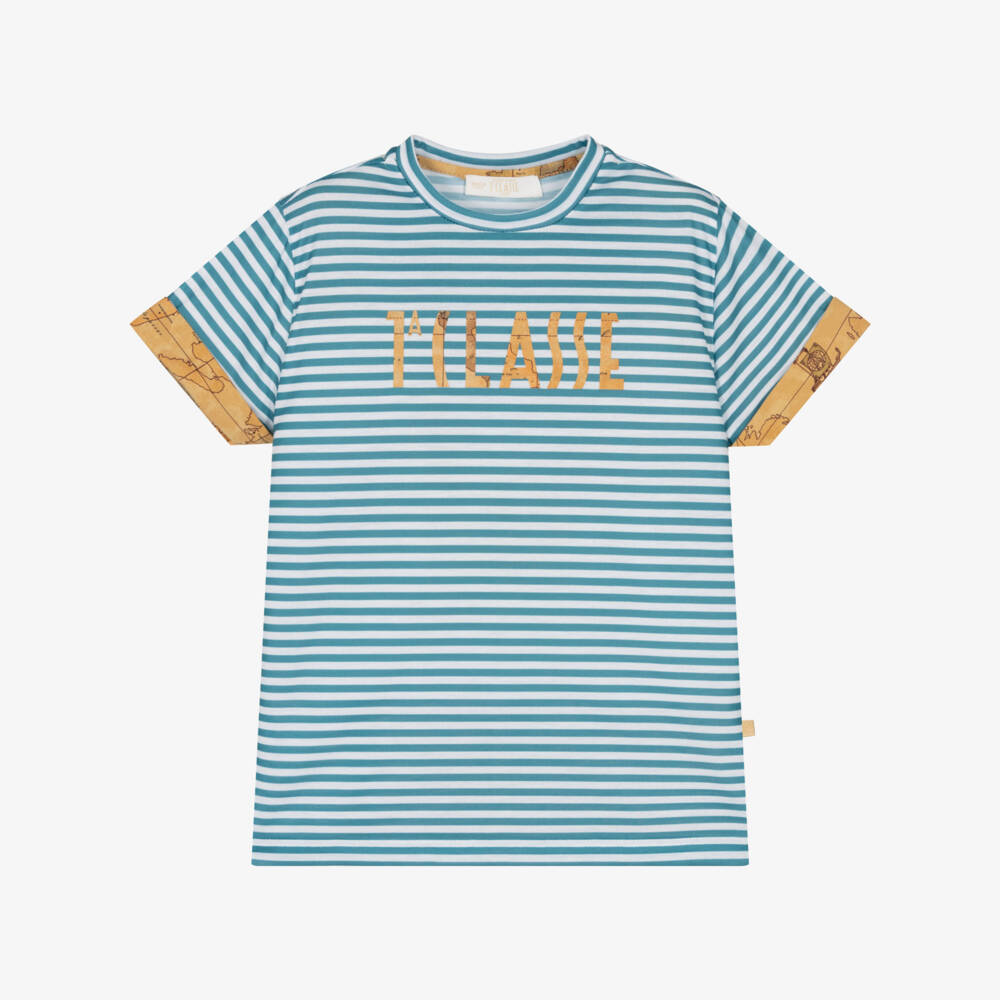 Alviero Martini-Blue Stripe Geo Map T-Shirt | Childrensalon Outlet