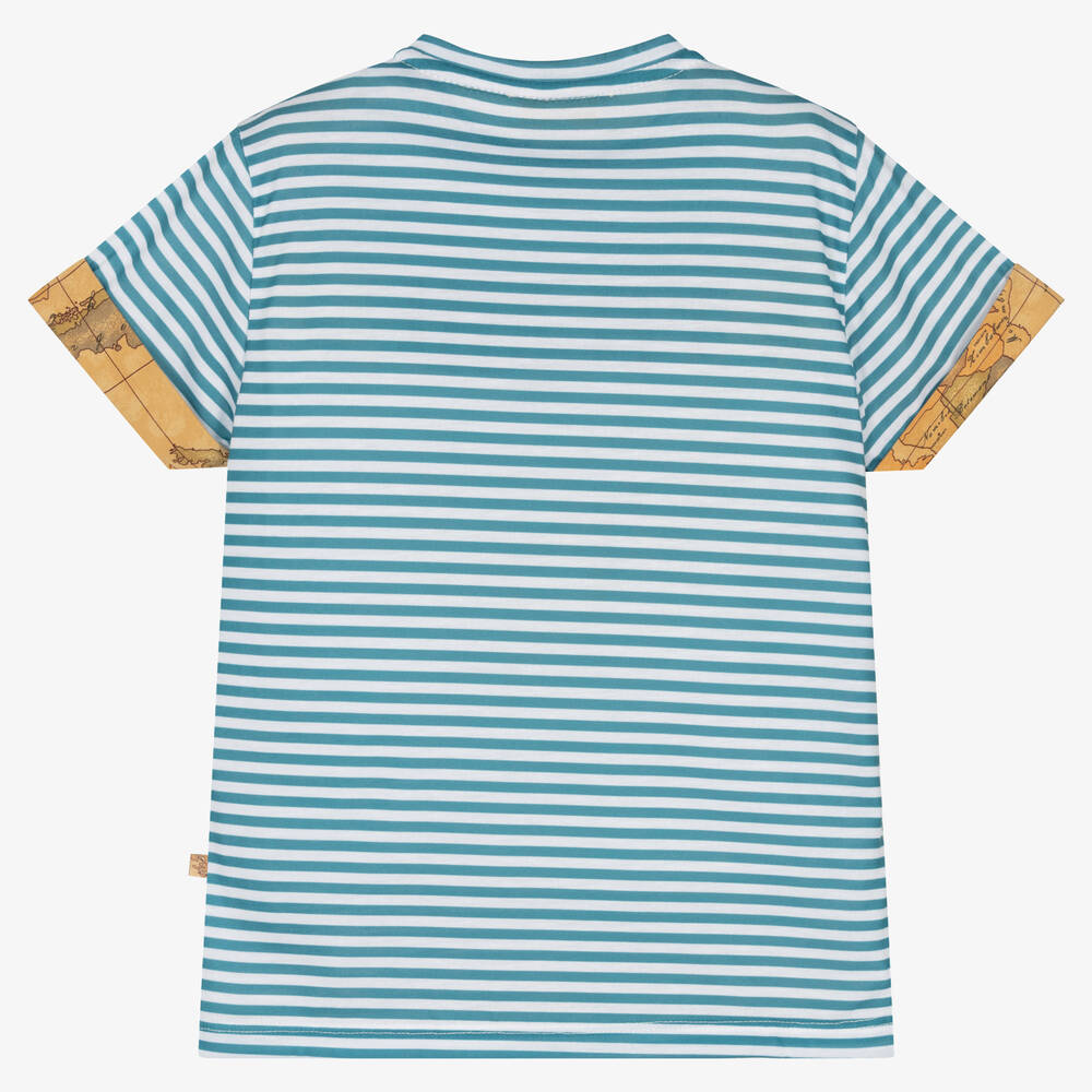 Alviero Martini-Blue Stripe Geo Map T-Shirt | Childrensalon Outlet